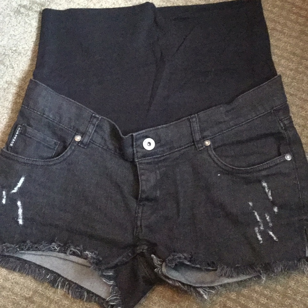Black denim maternity shorts